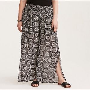 torrid medallion print chiffon slit wide pants